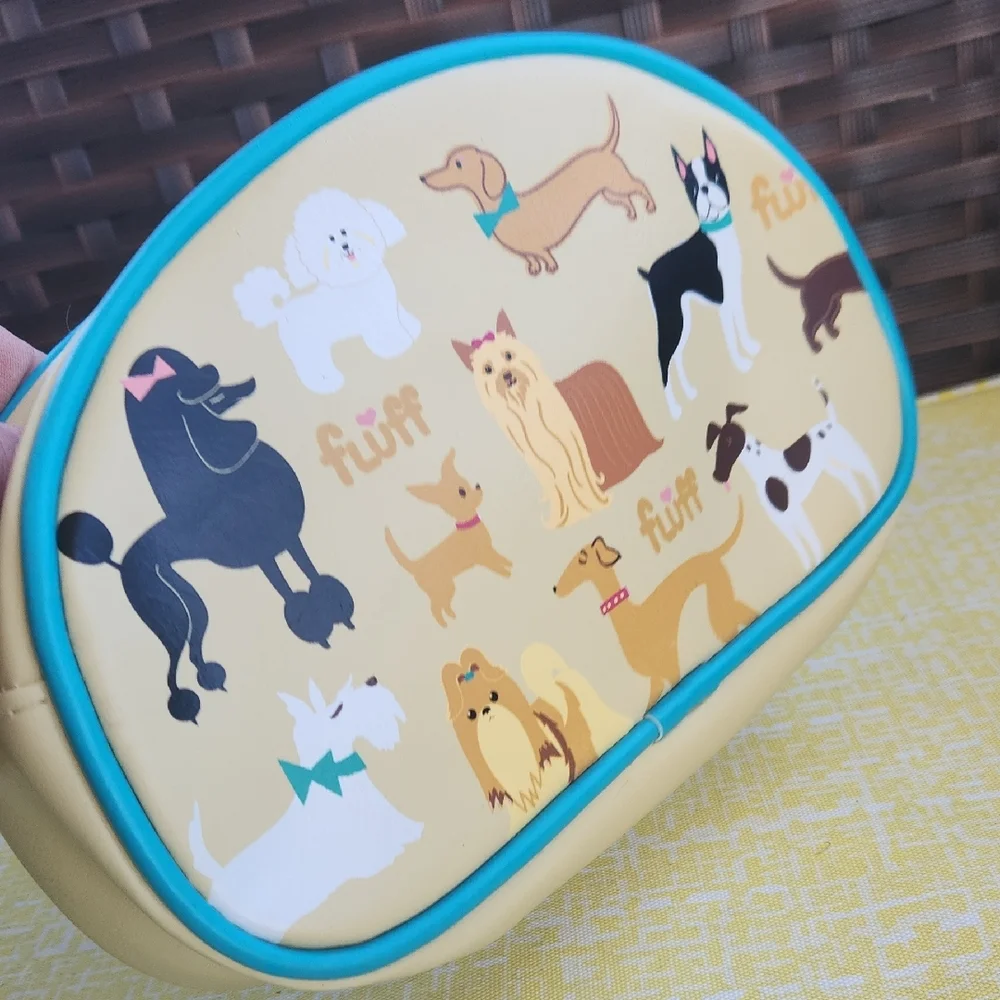 ✨️Fluff Yellow Neoprene Dog Print Travel Pouch with Turquoise Trim